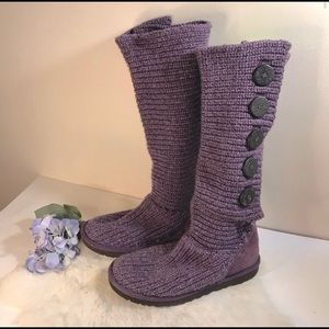 UGG Tall Cardy Purple Sweater Boot Women’s 8 Cable Knit Slouch